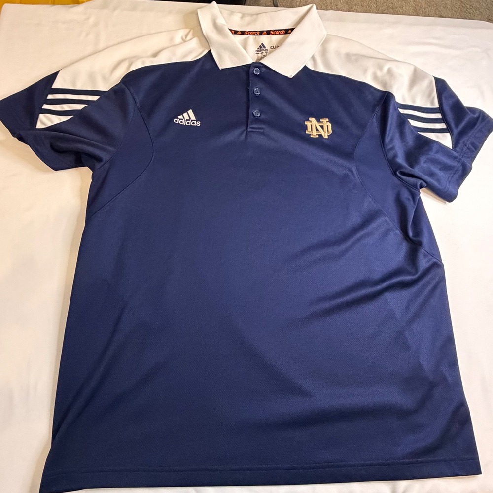 Adidas Notre Dame Fighting Irish Navy Blue Climalite Polo Shirt Mens Large 1949A